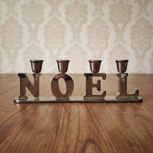 GODINGER Christmas Candle Holder NOEL Holiday Candelabra Silverplated Vintage